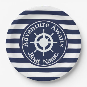 Adventure Awaits. Boat Name.    Paper Plate