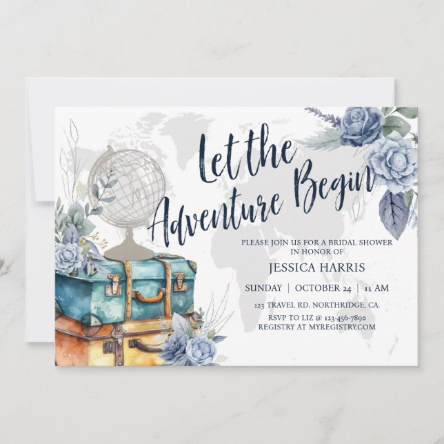 Adventure awaits Bridal shower, Travel theme  Invitation (Front)