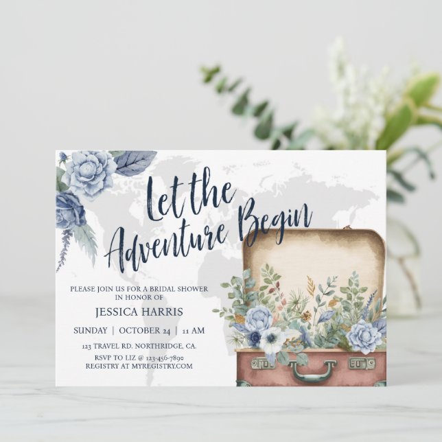 Adventure awaits Bridal shower, Travel theme  Invitation (Standing Front)
