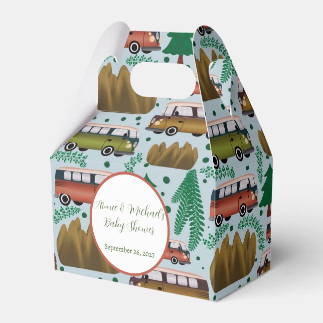 Adventure Awaits: Camper Baby Boy Shower  Favor Box (Front Side)