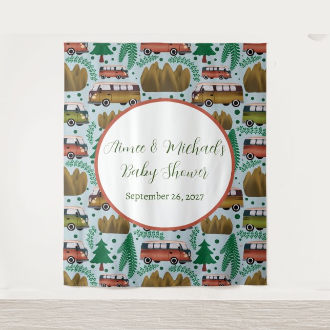 Adventure Awaits: Camper Baby Boy Shower  Tapestry (Front)