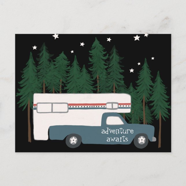 ADVENTURE AWAITS Camping Camper Truck RV Postcard (Front)
