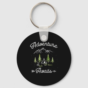 Adventure Awaits Camping Hiking Outdoor Travel Shi Keychain