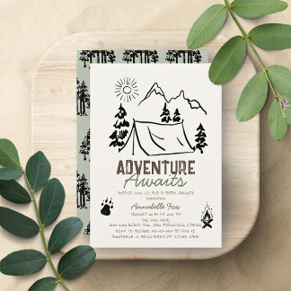 Adventure Awaits Camping Tent Baby Shower Invitation