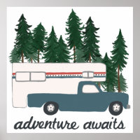 Adventure Awaits Camping Truck Camper Art
