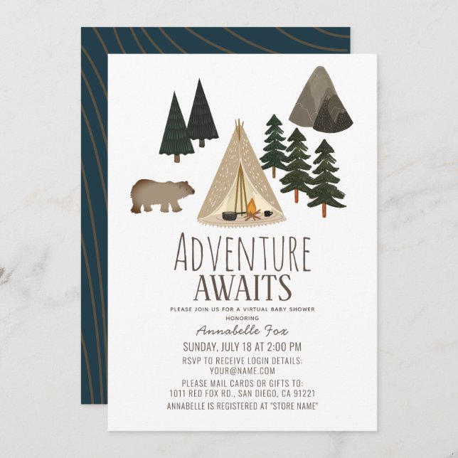Adventure Awaits Camping Virtual Baby Shower Invitation (Front/Back)
