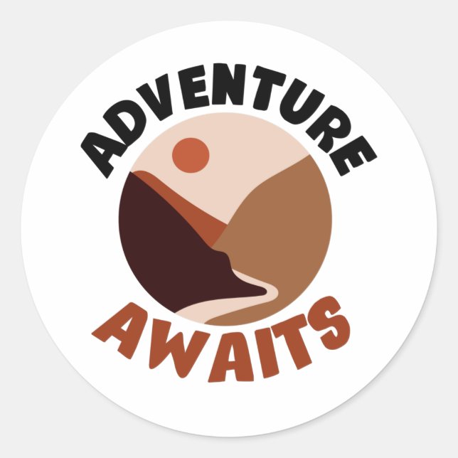Adventure awaits  classic round sticker (Front)