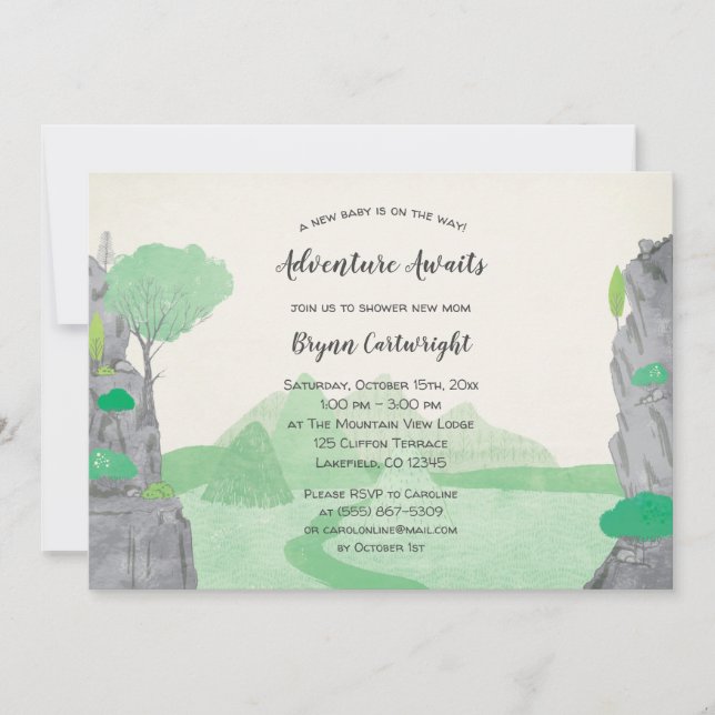 Adventure Awaits Cliffs and Mountains Baby Shower Invitation (Front)