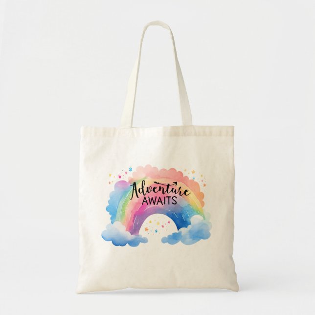 Adventure Awaits Colourful Rainbow  Tote Bag (Front)