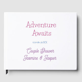 adventure awaits couple shower name date pink blue guest book