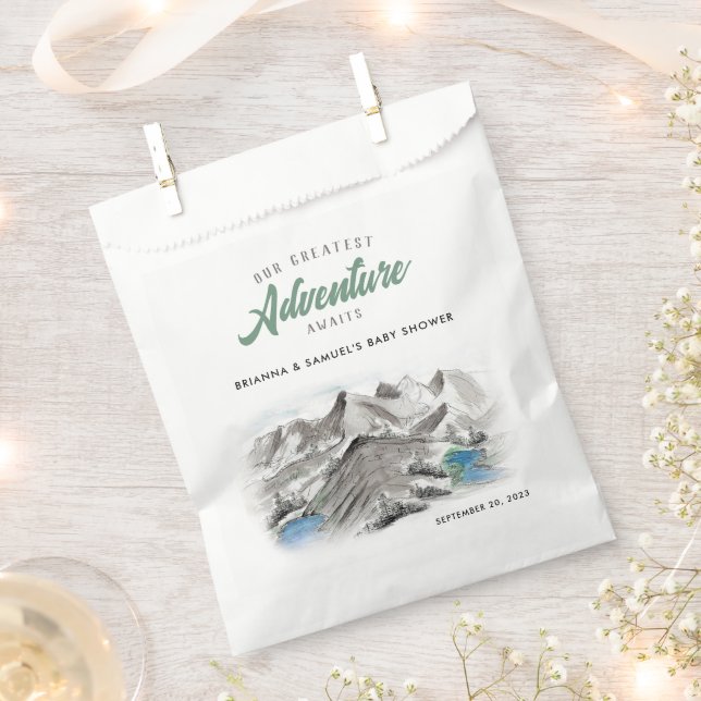 Adventure Awaits Couples Baby Shower Mountains Favour Bag (Clipped)
