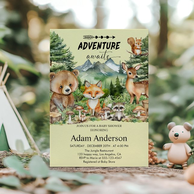 Adventure Awaits Creamy Woodland Baby Shower  Invitation (Creator Uploaded)