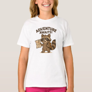 Adventure Awaits Cute Brown Raccoon Design T-Shirt