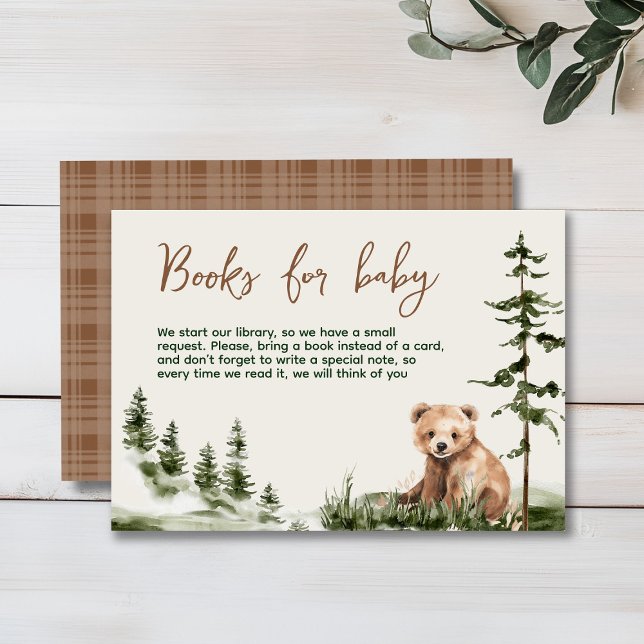 Adventure awaits cute forest bear baby shower enclosure card (Cute watercolor forest bear baby shower, woodland theme, sage green, earthy colors, neutral )