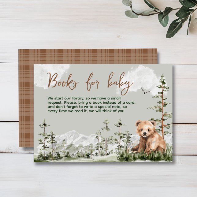 Adventure awaits cute forest bear baby shower enclosure card (Cute watercolor forest bear baby shower, woodland theme, sage green, earthy colors, neutral )