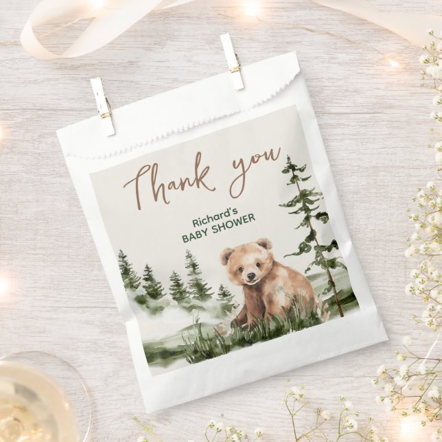 Adventure awaits cute forest bear baby shower favour bag (Clipped)