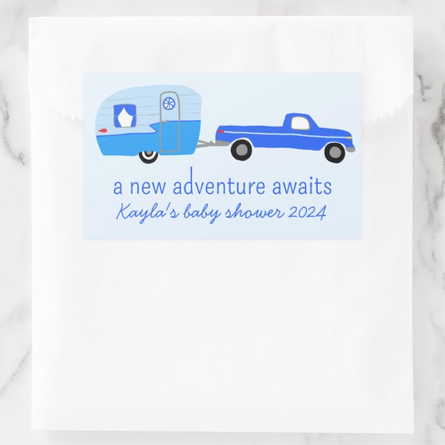 Adventure Awaits Cute Truck & Trailer BABY SHOWER Sticker (Bag)