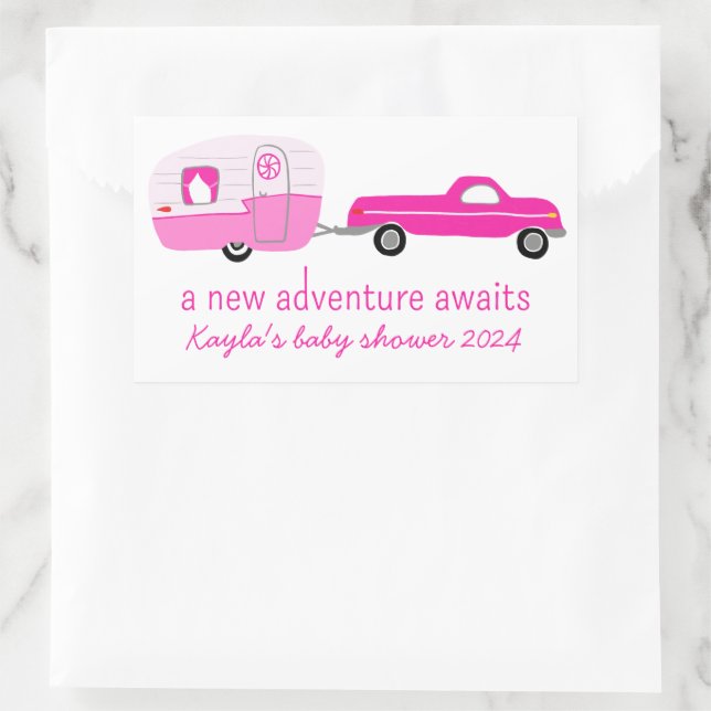 Adventure Awaits Cute Truck & Trailer BABY SHOWER Sticker (Bag)