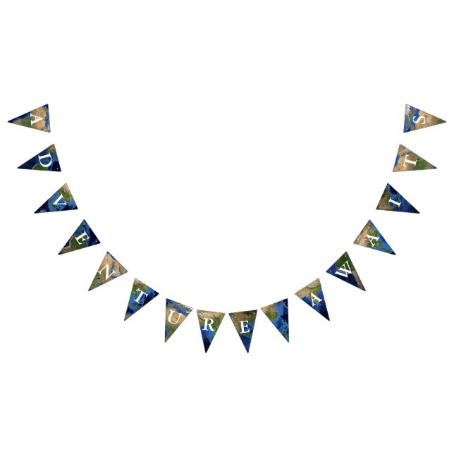 Adventure Awaits Earth Globe World Map Bunting Flags (All)