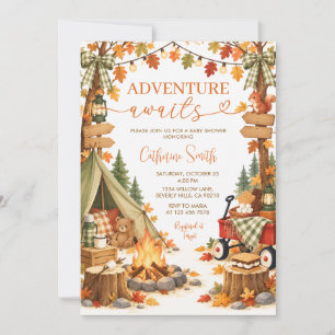 Adventure Awaits Fall Camping Baby Shower Invitation