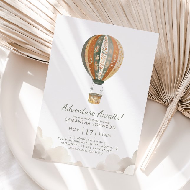 Adventure Awaits Fall Hot Air Balloon Baby Shower Invitation (Creator Uploaded)