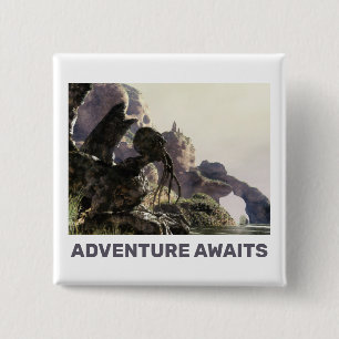 Adventure Awaits. Fantasy landscape 2 Inch Square Button