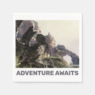 Adventure Awaits. Fantasy landscape Napkin