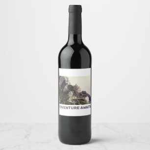 Adventure Awaits. Fantasy landscape Wine Label