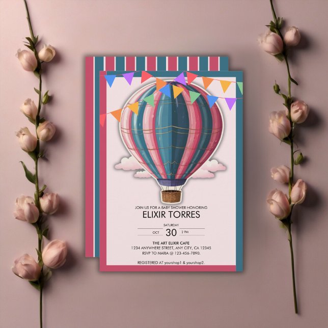 Adventure Awaits Festive Blue Pink Baby Shower Invitation (Creator Uploaded)