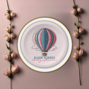 Adventure Awaits Festive Blue Pink Baby Shower Paper Plate