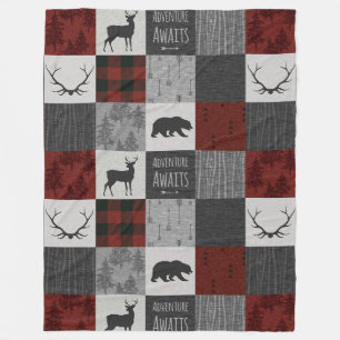 Adventure Awaits Fleece Blanket - Red, Black, grey