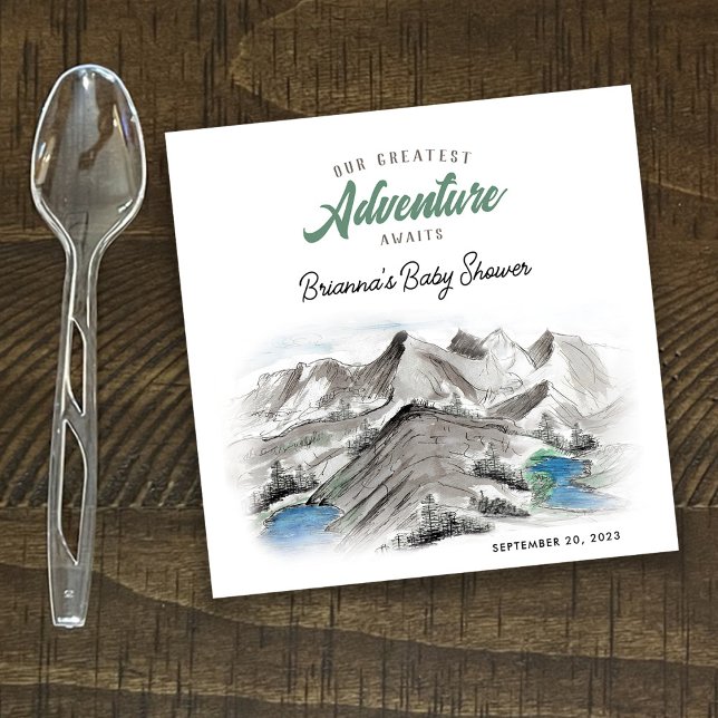 Adventure Awaits Forest Baby Shower Mountains Napkin (Creator Uploaded)