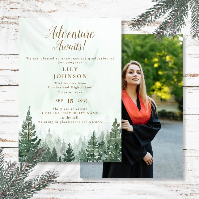 Adventure Awaits Forest Graduation Announcement (Adventure Awaits Forest Graduation Announcement)