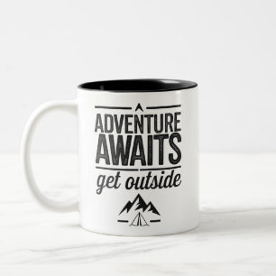 Adventure Awaits Get Outside Typography Design Two-Tone Coffee Mug