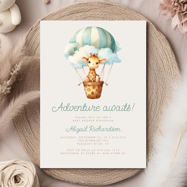 Adventure Awaits Giraffe Balloon Baby Shower Invitation (Creator Uploaded)