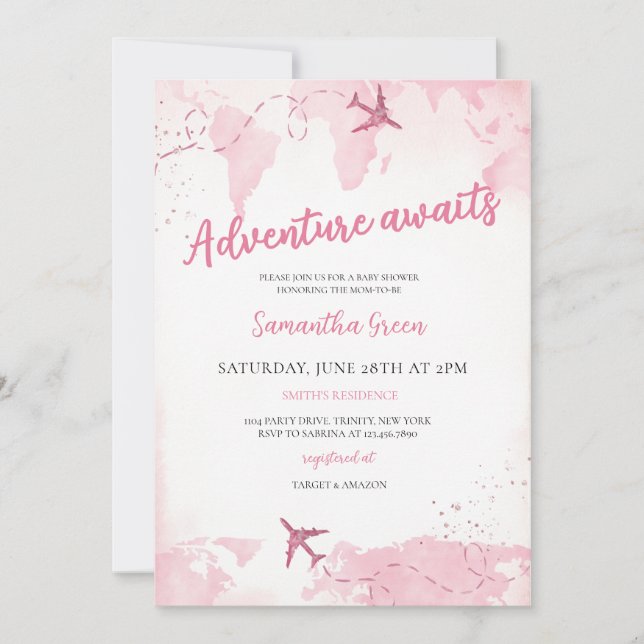 Adventure Awaits Girl Baby Shower Invitation (Front)