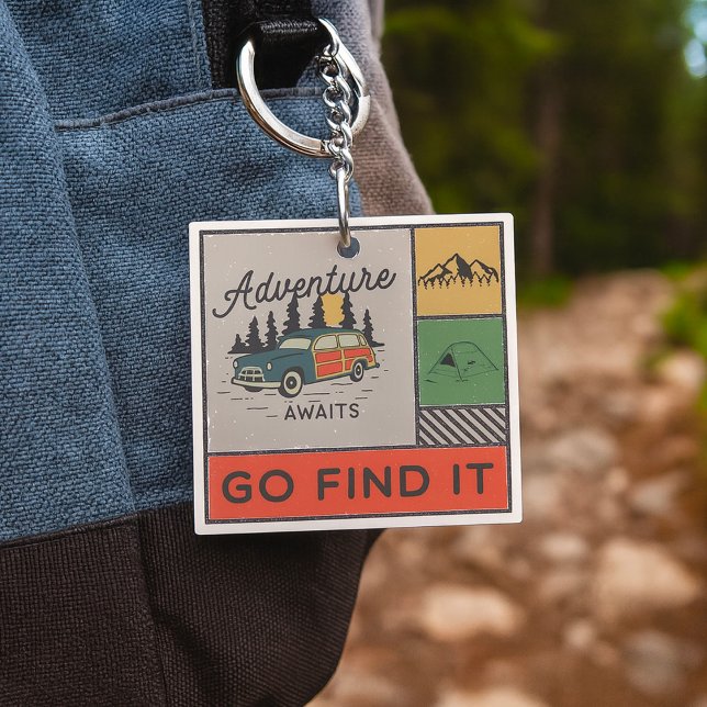 Adventure Awaits Go Find It Retro Camping Travel   Keychain (Creator Uploaded)