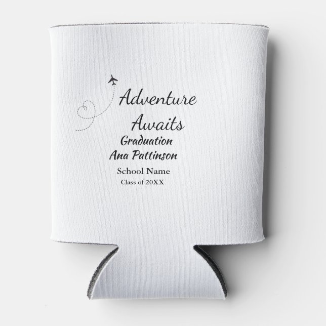 Adventure awaits graduation add name school year can cooler (Front)