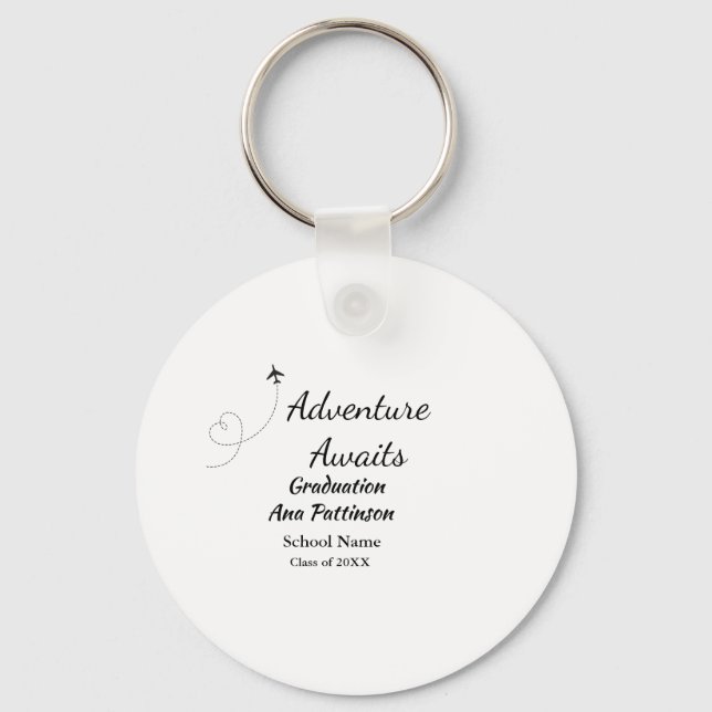 Adventure awaits graduation add name school year keychain (Front)