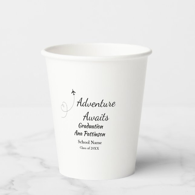 Adventure awaits graduation add name school year paper cups (Front)
