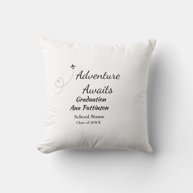 Adventure awaits graduation add name school year throw pillow (Front)