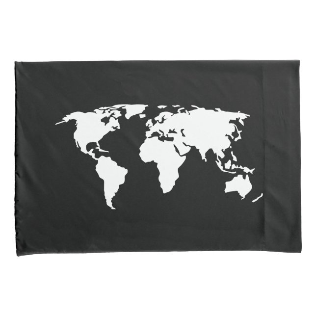 Adventure Awaits Green, Black & White World Map Pillowcase (Front-Right)