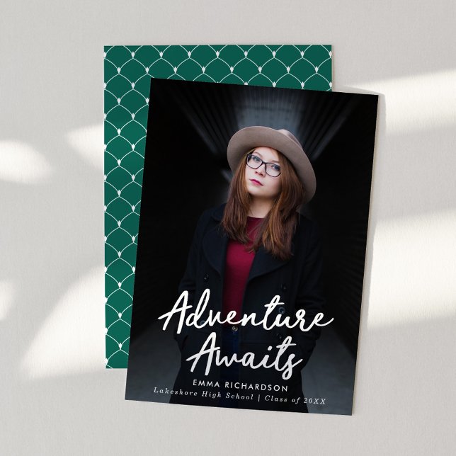 Adventure Awaits Green Photo Graduation Announcement (Creator Uploaded)