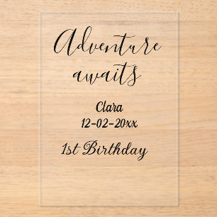 Adventure awaits happy 1st birthday name date simp acrylic invitations