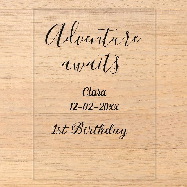 Adventure awaits happy 1st birthday name date simp acrylic invitations (Front)