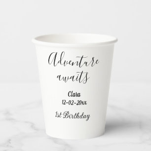 Adventure awaits happy 1st birthday name date simp paper cups