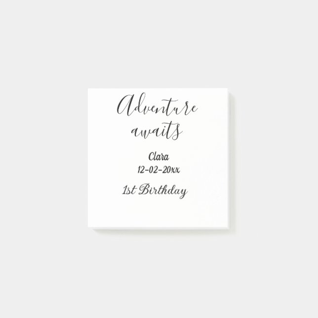Adventure awaits happy 1st birthday name date simp post-it notes (Front)