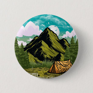 Adventure awaits, happy camper outdoor vacation 2 inch round button