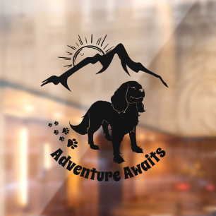 Adventure Awaits Hiking Cavalier Spaniel   Window Cling