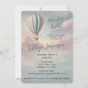 Adventure Awaits Hot Air Balloon Baby Shower Invitation